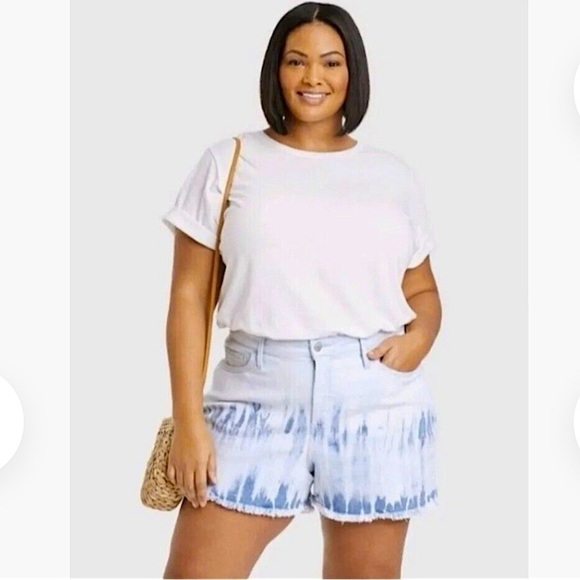 AVA & VIV Tie Dye Cutoff Denim Shorts High Waist Fringe Shorts Women’s Size 14 - Picture 9 of 11